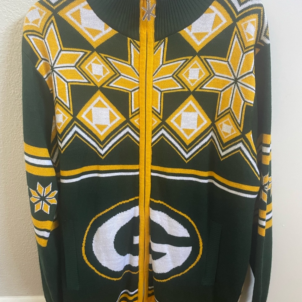 NFL Green Bay Packers Men's Zip-Up Sweater - Green and Yellow